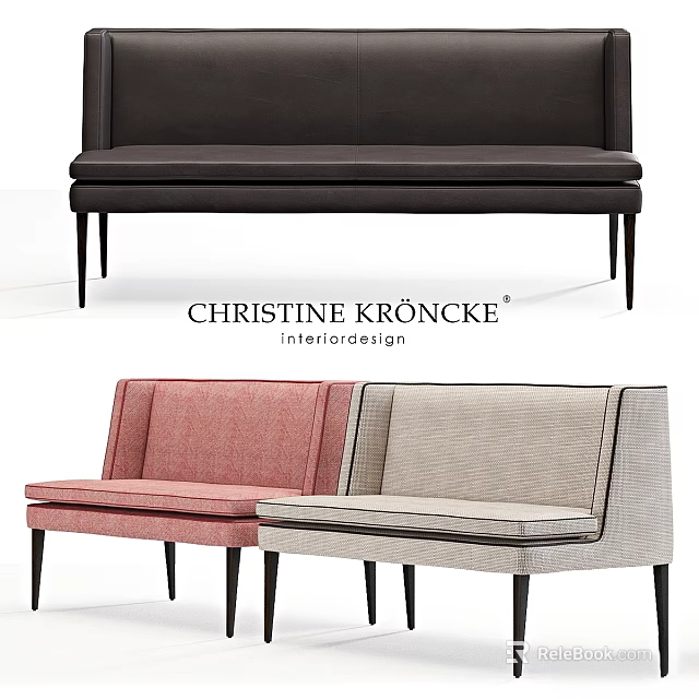 Modern Sofa Bench in Brown Pink and Beige for Interior Design 3d model 