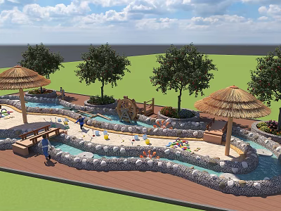Preschool Outdoor Area With Water Sand And Nature Elements 3d model