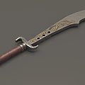 Scimitar Weapon Featuring Silver Blade Golden Patterns Brown Leather Handle And Metal Decorations 3d model