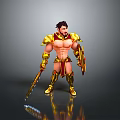 Muscular Man in Gold and Red Armor Holding Spear and Shield