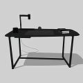 Modern Minimalist Black Desk with Table Lamp Stack of Books and Metal Frame