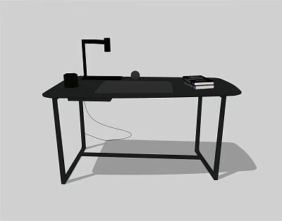 Modern Minimalist Black Desk with Table Lamp Stack of Books and Metal Frame 3d model
