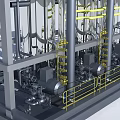 Industrial Processing Equipment With Three Silver Tanks Metal Framework And Pipes