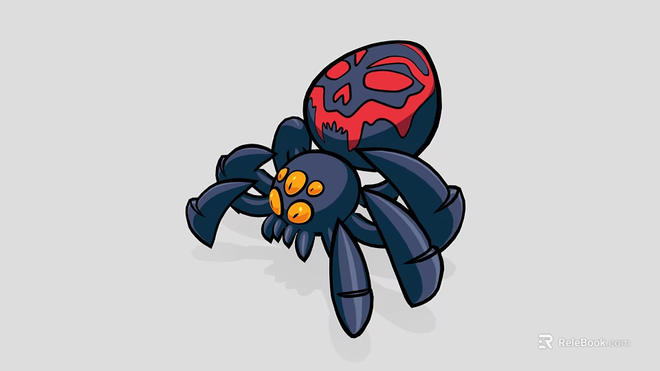 Cartoon Spider Game Character With Black Body Red Skull Back And Yellow Eyes 3d model 