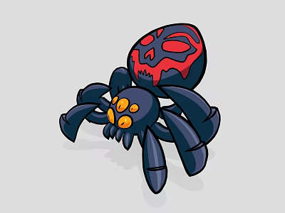 Cartoon Spider Game Character With Black Body Red Skull Back And Yellow Eyes 3d model