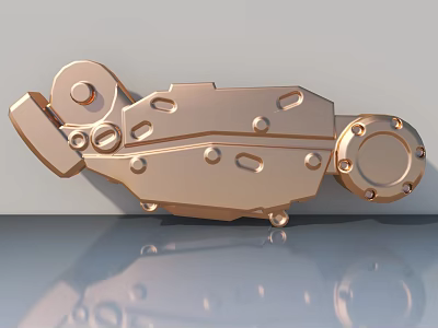 Modern Copper Swing Door With Intricate Metal Structure And Decorative Hinges 3d model