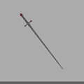 Ancient Decorative Sword With Red Gemstone Pommel And Silver Sharp Blade