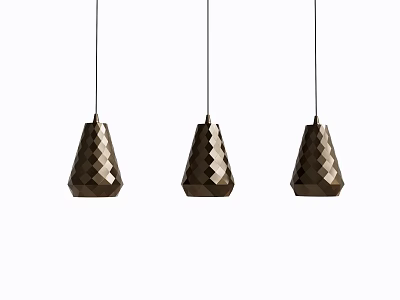 Three Brown Geometric Diamond Shaped Pendant Lights Hanging on White Background 3d model