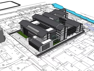 Modern Architectural Design Of Building Complex With Site Plan And Waterfront Area 3d model