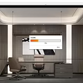 Modern Office Interior With Wooden Walls Desk Chairs And Abstract Artwork