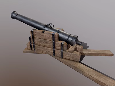 3D Rendered Ancient Cannon With Black Metal Barrel And Wooden Carriage 3d model