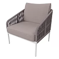 Sleek Black Wicker Leisure Chair With Metal Frame And Comfortable Cushioned Seat