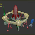 Silver Rocket With Circular Ring Structure And Spherical Components For Space Exploration