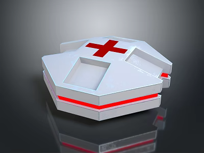 White Medical Equipment With Red Cross And Modern Layered Reflective Structure 3d model