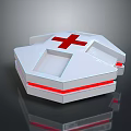 White Medical Equipment With Red Cross And Modern Layered Reflective Structure