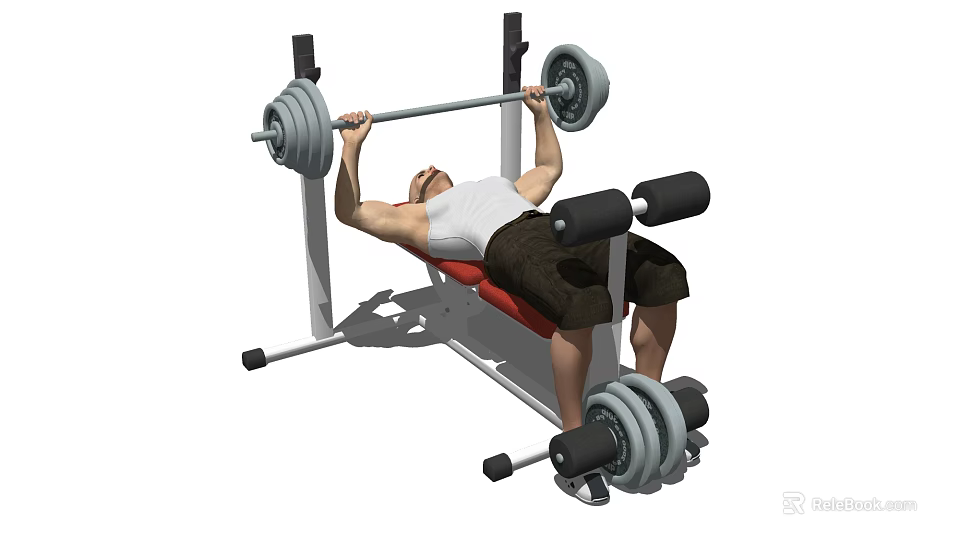 A Man Performing Barbell Bench Press On Weight Bench For Strength Training 3d model 