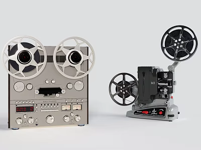 Vintage Commercial Reel to Reel Tape Recorder and Film Projector with Reels Professional Equipment 3d model