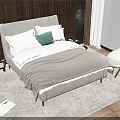 Cozy Double Bed with White and Green Pillows Wooden Wall and Sea View Window