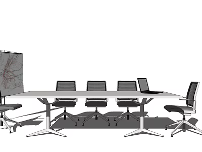 Modern Conference Table With Office Chairs Laptop And Whiteboard Setup 3d model