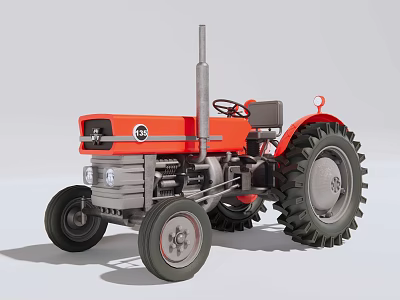 Red Classic Utility Farm Tractor Vehicle With Large Wheels Design 3d model