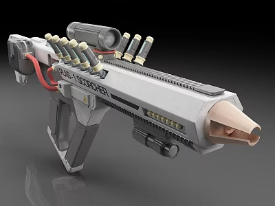 Futuristic Gun Modifier With Silver Body Red Cables And Multiple Ammunition 3d model