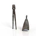 Ancient Metal Tools Including Human Shaped Long Implement And Bell Shaped Device