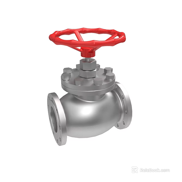 Silver Industrial Valve Equipment With Red Handwheel And Flanged Ends For Applications 3d model 
