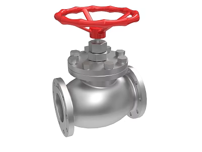 Silver Industrial Valve Equipment With Red Handwheel And Flanged Ends For Applications 3d model