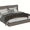 Modern Double Bed With Leather Headboard Gray White Brown Bedding And Pillows 3d model