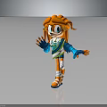 Colorful 3D Character Model With Orange Hair Blue Eyes And Blue White Outfit