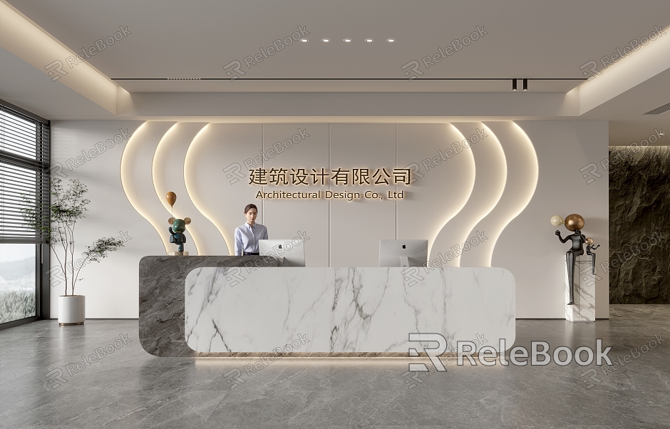 Company Front Desk Background Wall Reception Area Bar Desk Reception Desk Lobby Simple Lobby model