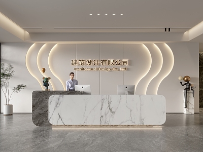 Company Front Desk Background Wall Reception Area Bar Desk Reception Desk Lobby Simple Lobby model