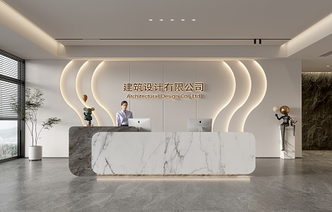 Company Front Desk Background Wall Reception Area Bar Desk Reception Desk Lobby Simple Lobby 3d model