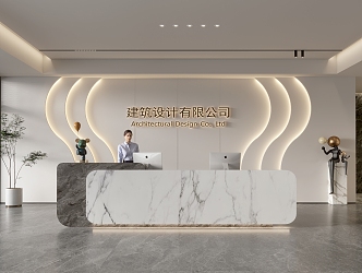 Company Front Desk Background Wall Reception Area Bar Desk Reception Desk Lobby Simple Lobby 3d model