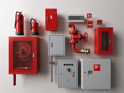 Essential Fire Safety Equipment Collection Featuring Extinguishers Hydrants Cabinets And Control Panels 3d model