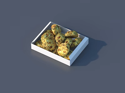 Fresh Baked Yellow Red Spotted Cookies In White Rectangular Box 3d model