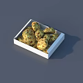 Fresh Baked Yellow Red Spotted Cookies In White Rectangular Box