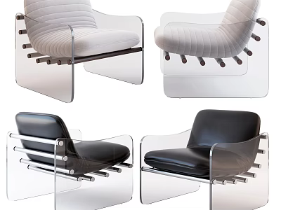 Modern Leisure Chair With Transparent Frame And Ribbed Upholstery In White Black Colors 3d model