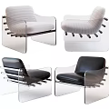 Modern Leisure Chair With Transparent Frame And Ribbed Upholstery In White Black Colors