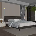 Modern Hotel Room Interior With Comfortable Bed Light Carpet Wooden Floor And Green Plant