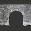 Ancient Stone Archway With Gray Brick Walls And Carvings In Scenic Landscape
