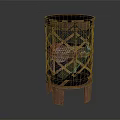 Rustic Metal Trash Can With Grid Pattern Design And Four Legs Structure 3d model