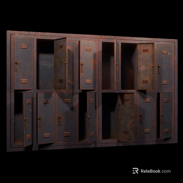Vintage Industrial Metal Storage Lockers With Multiple Open Compartments And Rustic Design 3d model 