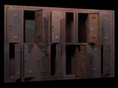 Vintage Industrial Metal Storage Lockers With Multiple Open Compartments And Rustic Design 3d model