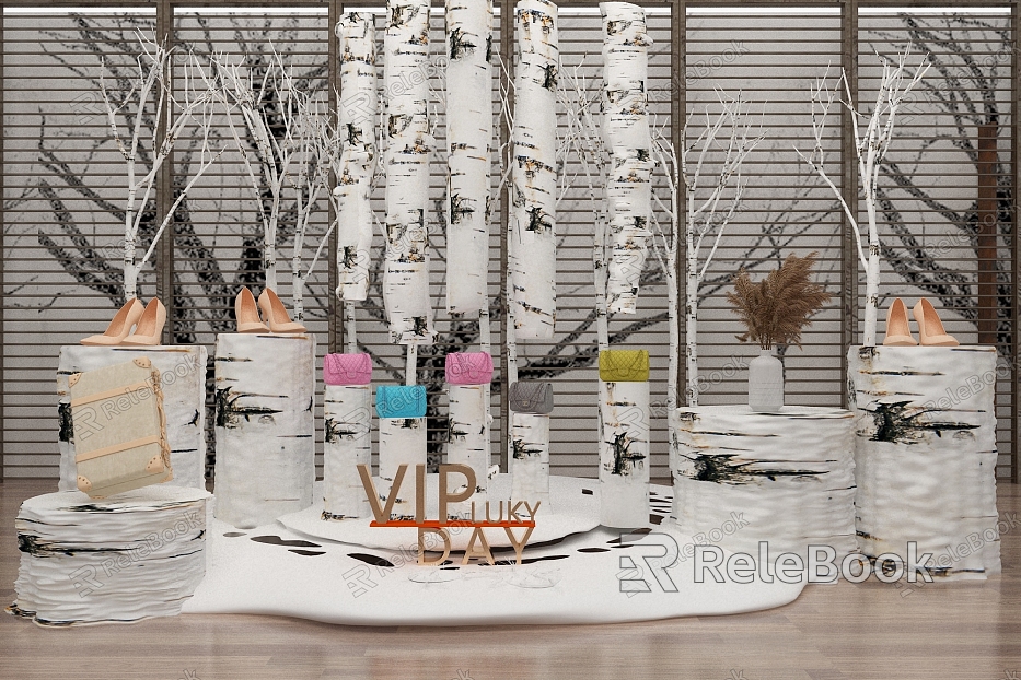 Trunks Birch Snow Scene Branches Dead Tree Products Clothing Display Column Display US Chen Commercial Activities model