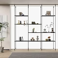 Modern Black Metal Shelving Unit With Multiple Shelves Decorative Items And Green Plants In Interior