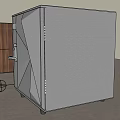 Modern Metal Cabinets One Closed With Geometric Design One Open With Inner Shelves
