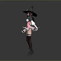 Game Movie Character With Witch Hat Pink Blue Dress White Top Black Stockings Bow Decorations