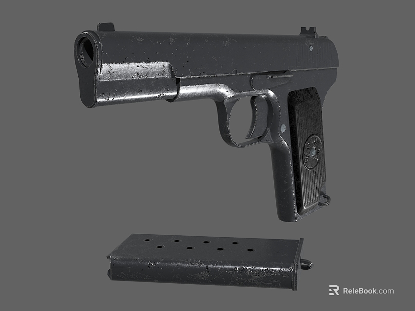 Semi Automatic Handgun With Detachable Magazine And Classic Metal Design 3d model 