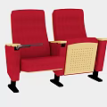 Two Red Fabric Single Sofas With Wooden Armrests Perforated Backrest And Black Legs 3d model